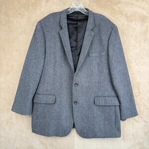 Claiborne Wool Blazer Mens 46 Gray Herringbone Tweed Sport Coat Business‎ Casual